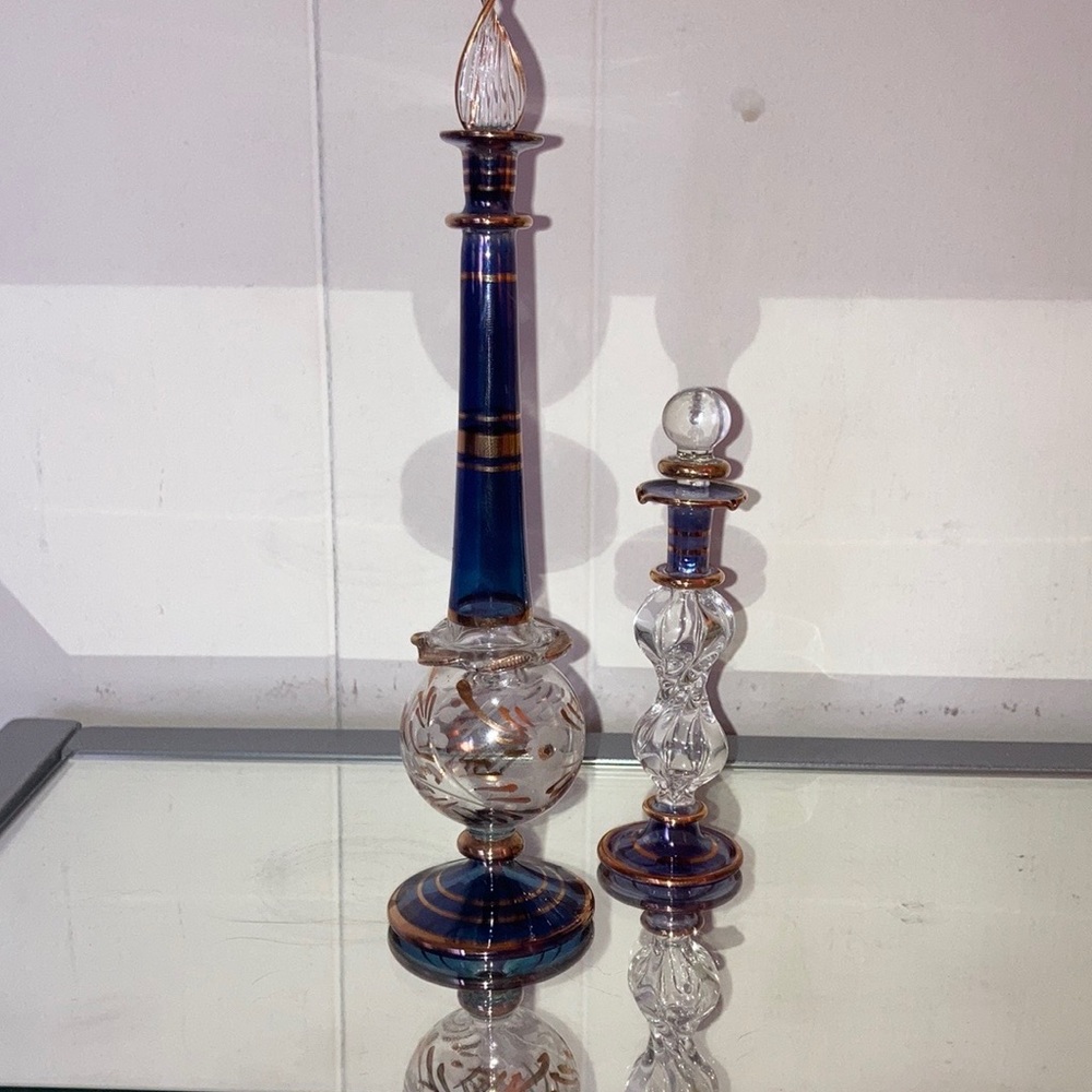 Pair perfume vintage art glass bottles